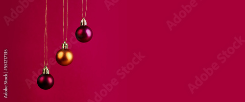 Viva magenta christmas background. Christmas decorations on trendy color