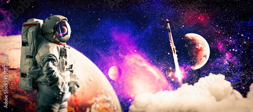 Fototapeta Naklejka Na Ścianę i Meble -  Astronaut spaceman working for space station in outer space .Elements of this image furnished by NASA space astronaut photos.