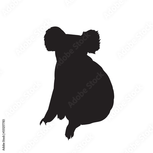 Black silhouette cute koala bear. Cartoon animal design flat vector illustration isolated on white background.