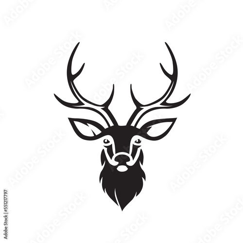 Deer head with big antlers. Reindeer head isolated vector illustration. Wild animal. Hunting logo.