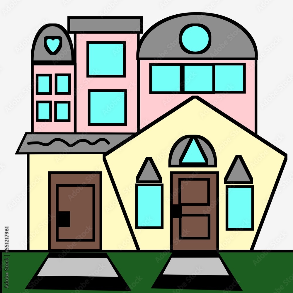 A multicolor house of shapes illustration