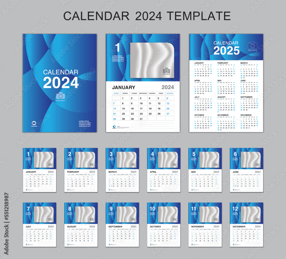Calendar 2024 template set and Calendar 2025 Design, Desk calendar 2024