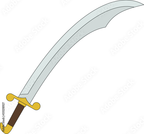 Single metal scimitar flat vector illustration