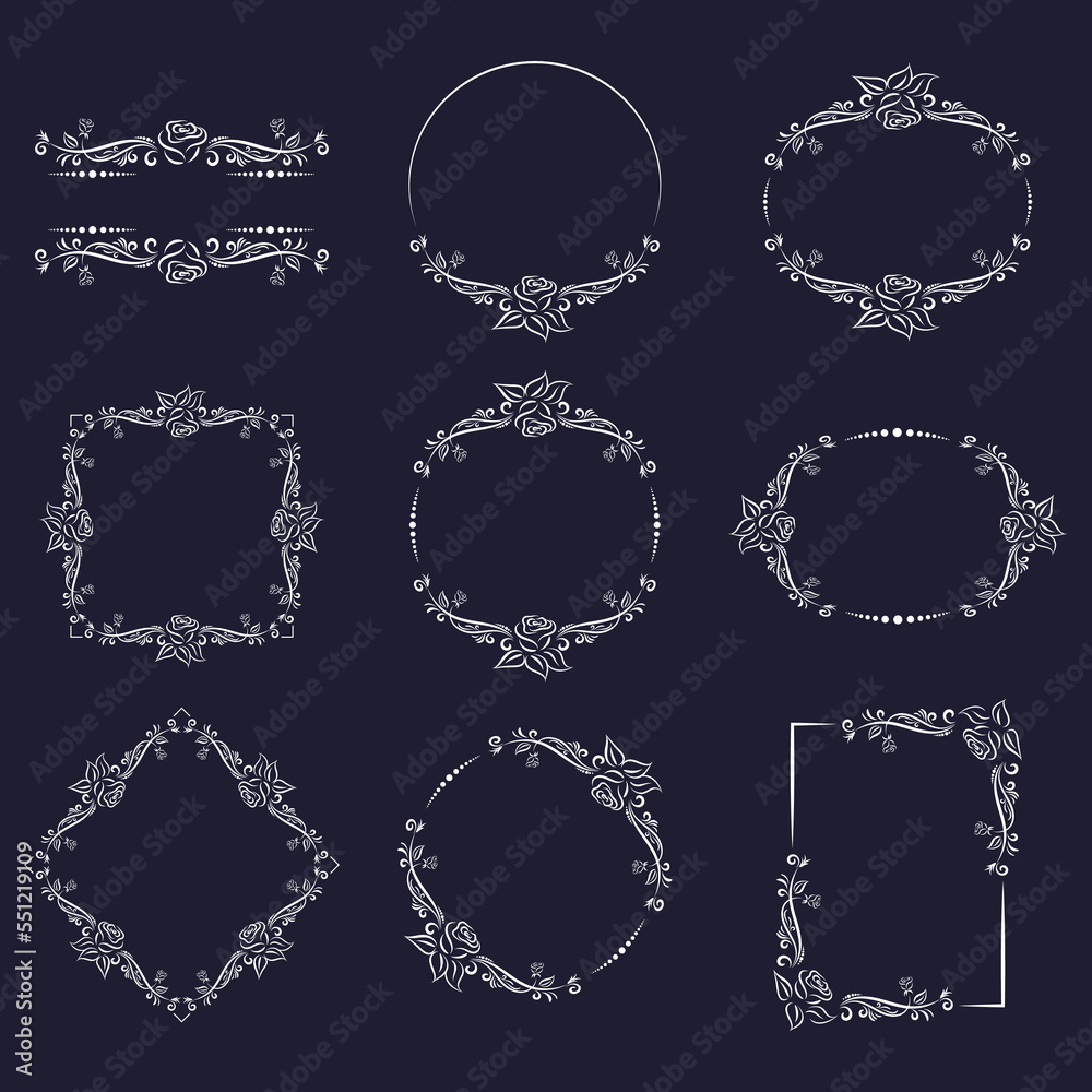 rose ornaments for page decoration and frame design. wedding cards and invitations. flowers and leaves rose ornaments for page decoration and frame design. wedding cards and invitations. flowers and leaves