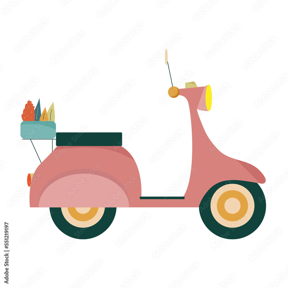 Scooter icon with flowers. flat style Scooter icon with flowers. flat style