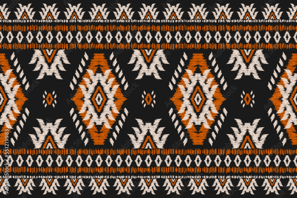 Carpet ethnic ikat pattern art. Geometric ethnic ikat seamless pattern in tribal. Mexican style. Design for background, wallpaper, illustration, fabric, clothing, carpet, textile, batik, embroidery. - obrazy, fototapety, plakaty 