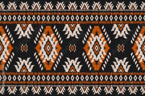 Carpet ethnic ikat pattern art. Geometric ethnic ikat seamless pattern in tribal. Mexican style. Design for background, wallpaper, illustration, fabric, clothing, carpet, textile, batik, embroidery.