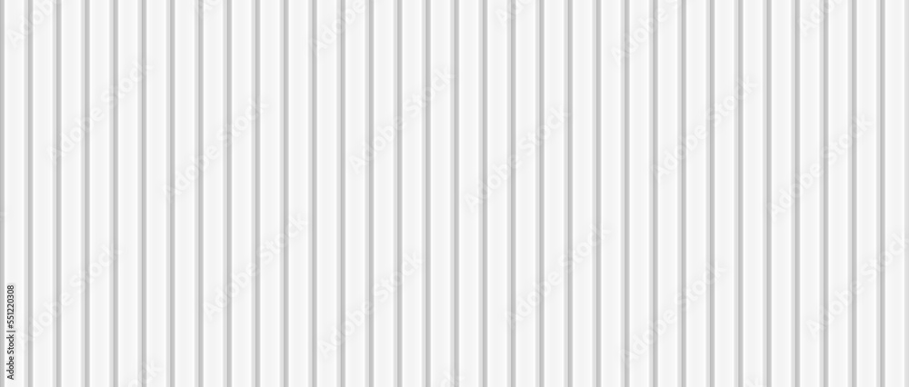 Vector white metal horizontal lines wall. Plastic home siding texture. Urban outdoors zinc sheet fence. Iron roof tile. Warehouse industrial gray wall. Silver realistic striped floor seamless pattern - obrazy, fototapety, plakaty 