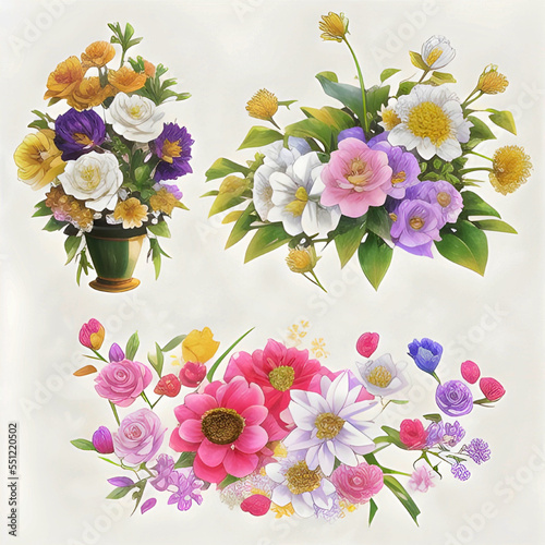 Bouquet of chrysanthemums. Beautiful illustration of Flowers Elegant bouquet on white Background. 3d rendering