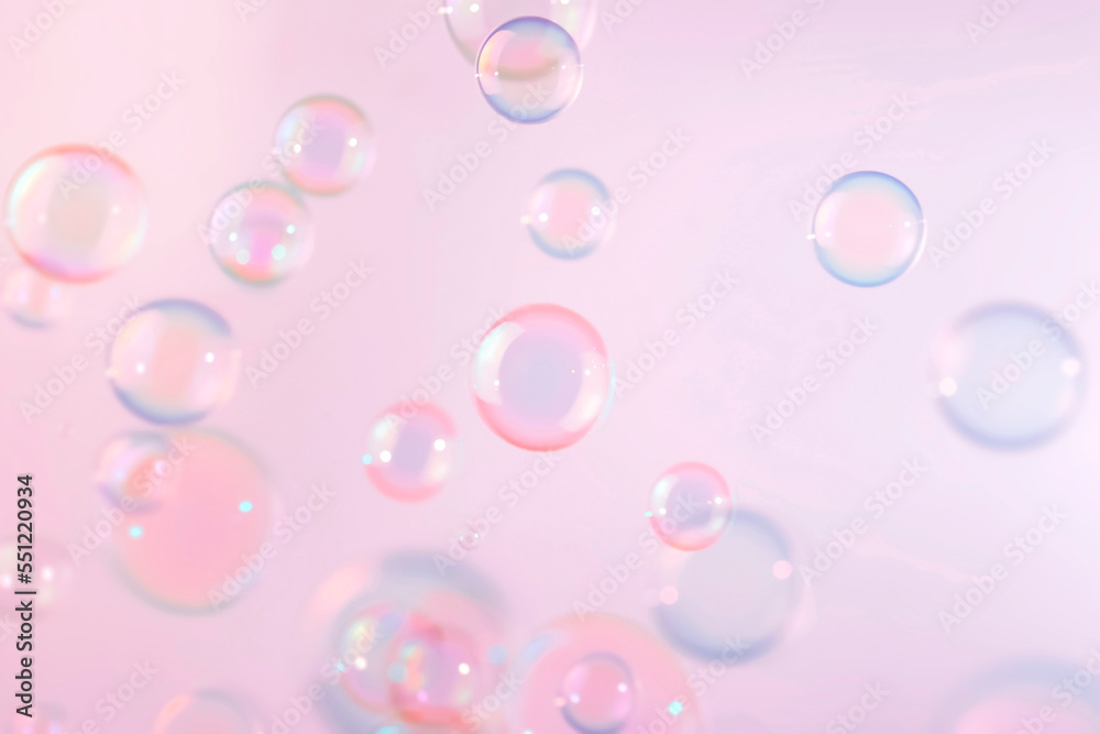 Abstract Beautiful Pink Soap Bubbles Background. Romantic Love Valentines Theme. Freshness Soap Sud Bubbles Water.	
