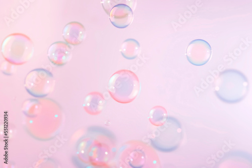 Abstract Beautiful Pink Soap Bubbles Background. Romantic Love Valentines Theme. Freshness Soap Sud Bubbles Water.  