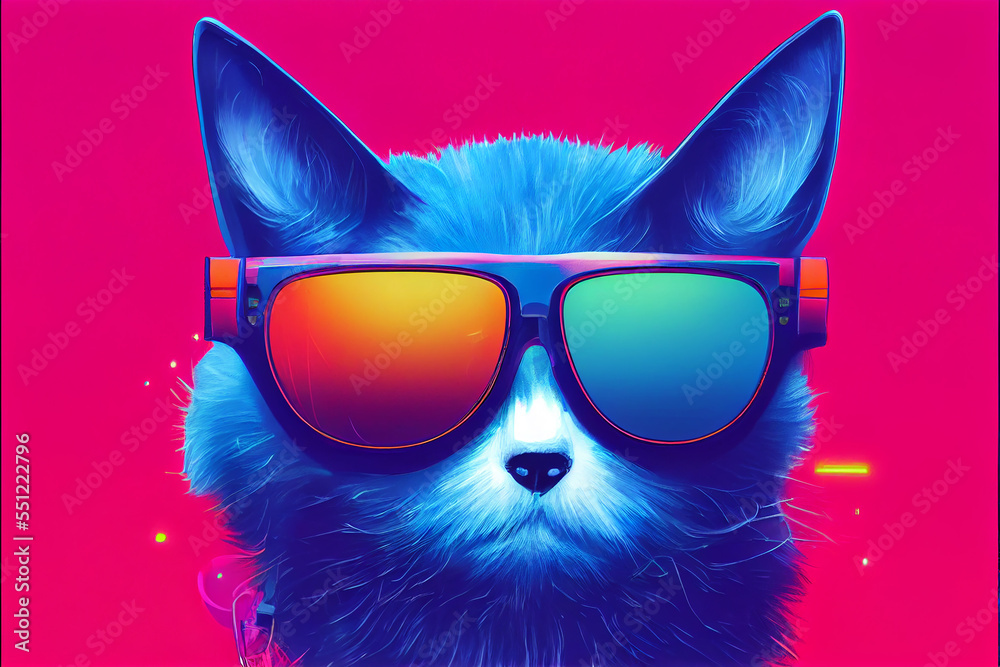 cyberpunk cat with sunglasses, dressed in neon color clothes cyberpunk cat with sunglasses, dressed in neon color clothes