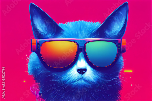 cyberpunk cat with sunglasses, dressed in neon color clothes © rufous