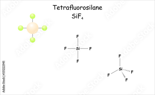 Stylized molecule model/structural formula of tetrafluorosilane. Toxic byproduct in semiconductor idustry,  photo