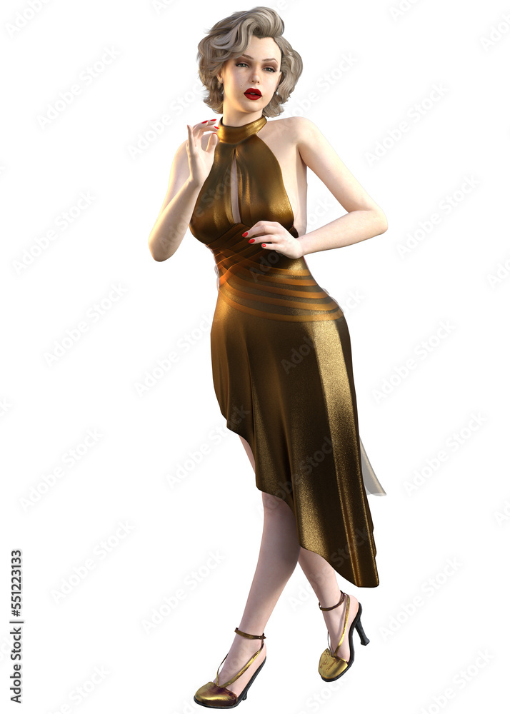 3D Blonde woman in golden dress 3D Blonde woman in golden dress