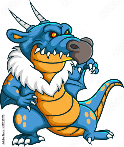 A Strong blue dragon cartoon character