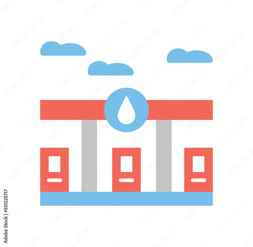 Car wash icon. Graphic element for printing on fabric. Comfort and coziness, urban architecture and convenient service. Vehicle and transport cleanliness concept. Cartoon flat vector illustration