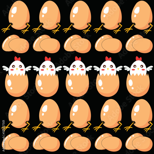 Seamless pattern with chickens and eggs