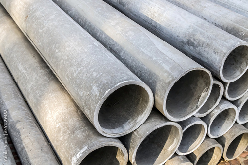 Bilde på lerret Asbestos cement pipes stacked on a construction site