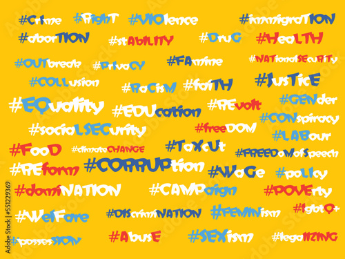 social political issue collage social media trending hashtag .election campaign controversy issue on internet