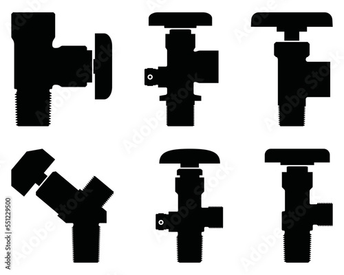 Set of cylinder valve. industrial valves. Silhouette vector