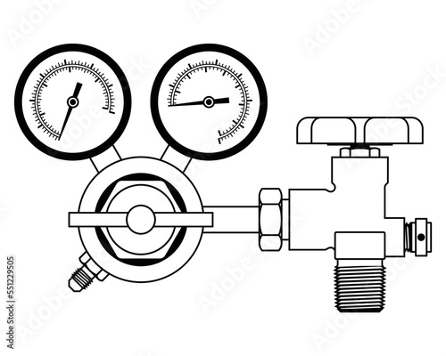 Cylinder valve with pressure gas regulator. Vector illustration
