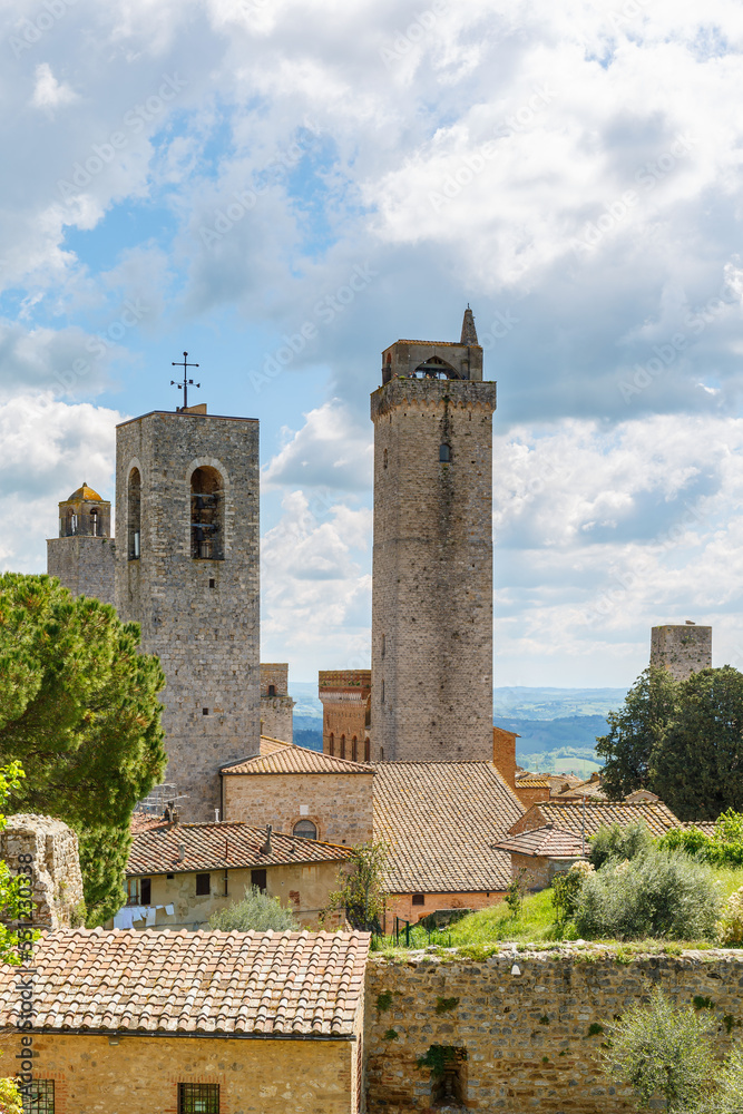 Old famous tower in the city of San Gimignano, Italy