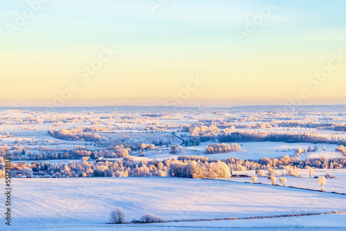 Beautiful winter light over the landscape at dusk