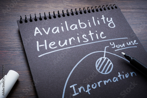 Foto Marks about Availability heuristic on the dark page.