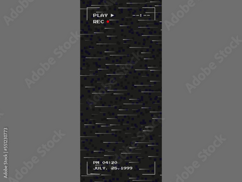 VHS border vertical background. Social media stories, overlay backdrop, tv old screen with 80s style grunge texture effect, black display, vintage frame, retro television, vector illustration