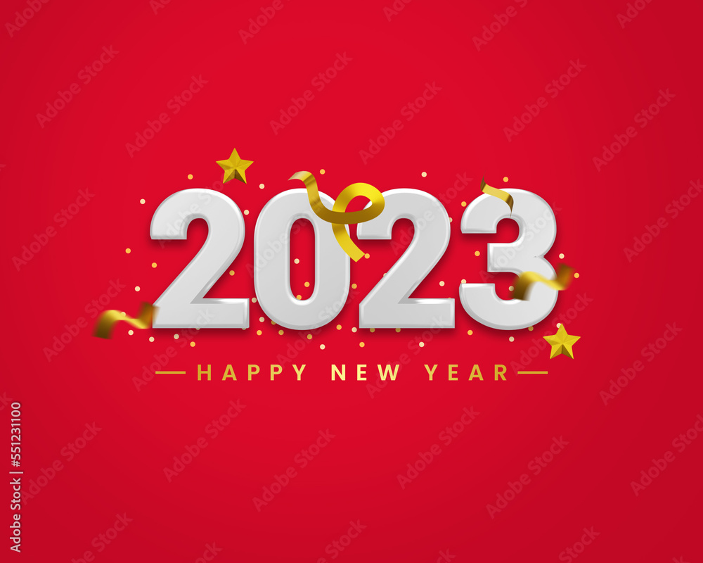 3d Render Happy new year 2023 illustration. Realistic silver number for 2023 new year celebration on red background 3d Render Happy new year 2023 illustration. Realistic silver number for 2023 new year celebration on red background