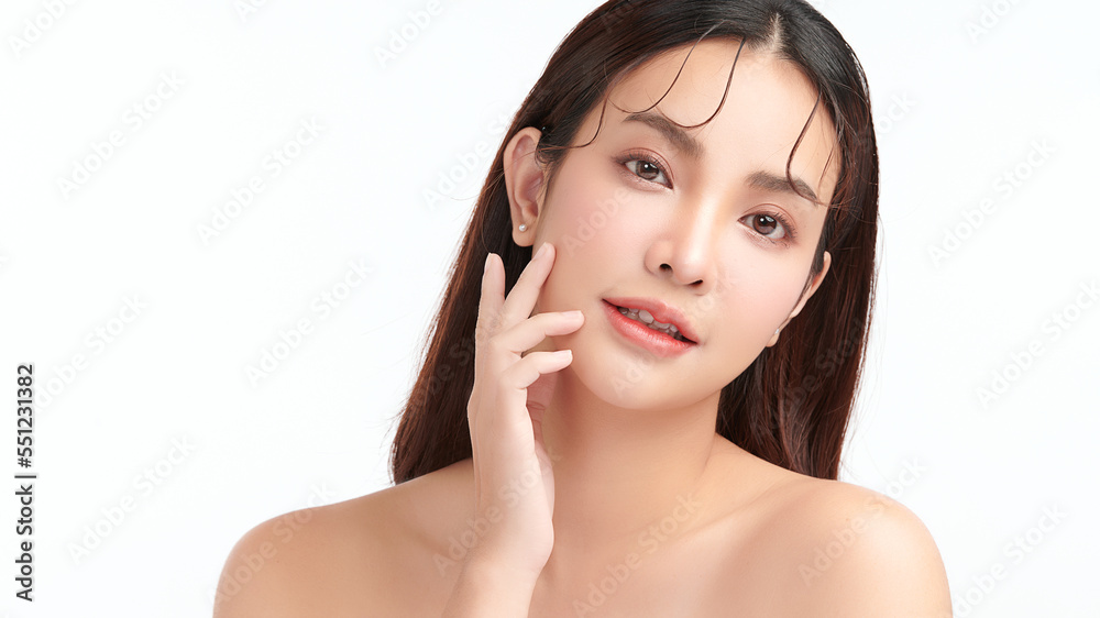 Beautiful young asian woman with clean fresh skin on white background, Face care, Facial treatment, Cosmetology, beauty and spa, Asian women portrait. Beautiful young asian woman with clean fresh skin on white background, Face care, Facial treatment, Cosmetology, beauty and spa, Asian women portrait.