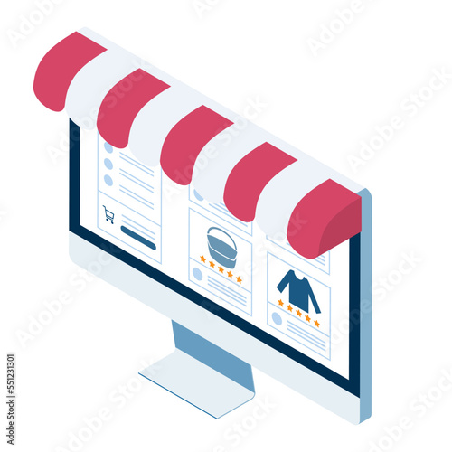 Online store concept, Desktop pc with an awning