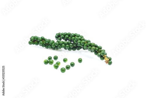 Green peppercorn isolated on white background.