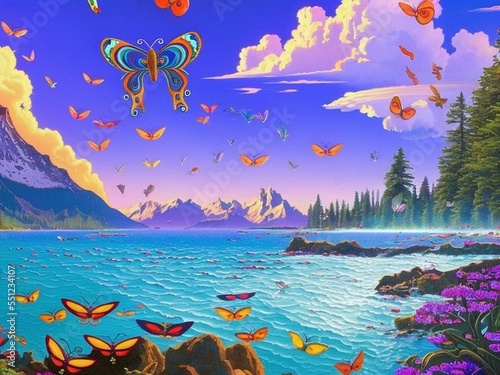 Psychedelic picture of peaceful Nature. Digital antidepresive remedy photo