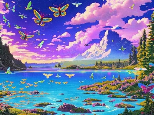 Psychedelic picture of peaceful Nature. Digital antidepresive remedy photo