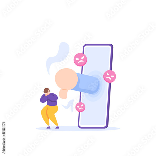 cyberbullying. a victim of bullying or doxing. a man cries because he gets bad words or ridicule on social media. problems and social. illustration concept design. graphic elements