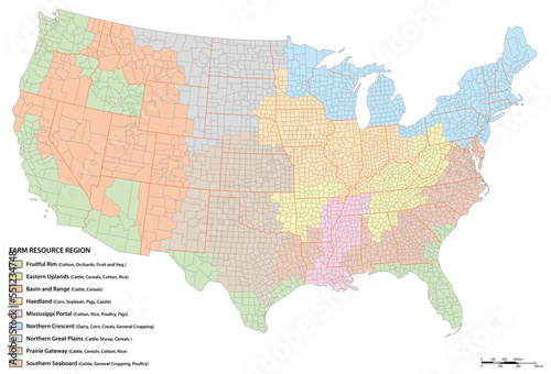 Vector map of agricultural resource regions, United States