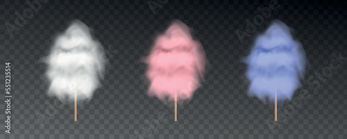 White, pink and blue cotton candy. Realistic vector illustration
