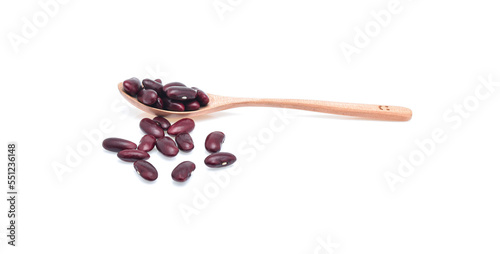 Red beans in wooden spoon isolated on white background