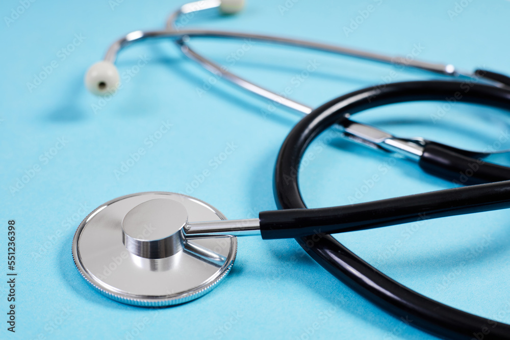 Phonendoscope or stethoscope on blue background Phonendoscope or stethoscope on blue background