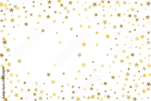 Star confetti. Gold casual confetti background. Bright design pattern.