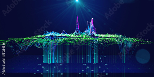 Abstract  background contain color wireframe from  lines and spot. Technology 3d wireframe polygonaly concept in virtual space. Big Data.  Banner for business, science and technology data analytics . photo