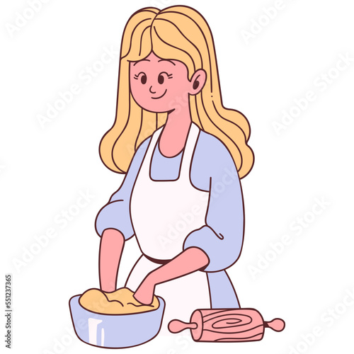Woman thresh flour