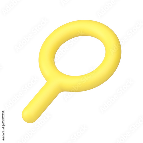 Magnifier yellow zoom optical equipment magnification science discovery exploration 3d icon