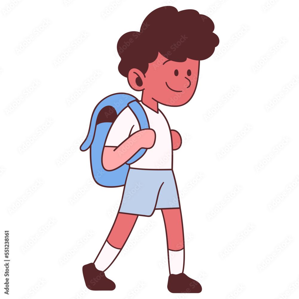 Boy Walking Carrying a Bag