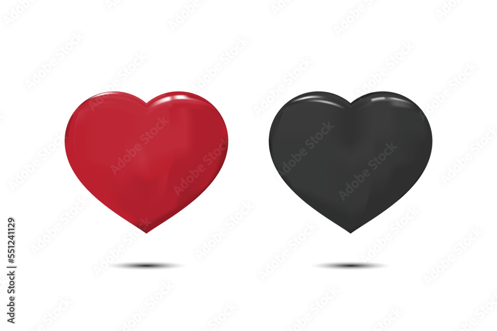 red and black heart on white 3d illustration