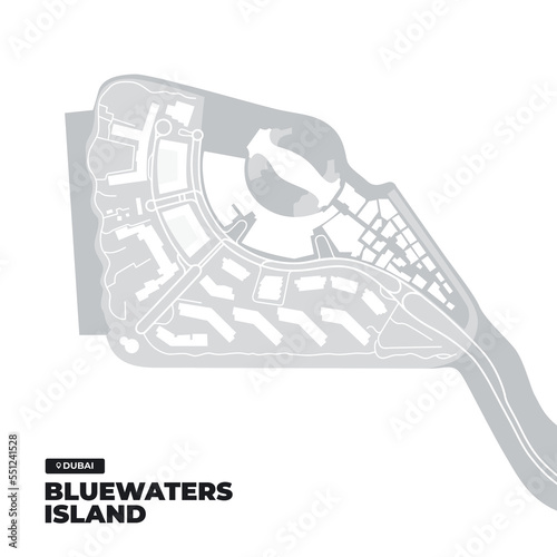 Architectural plan of the island in vector format with the sights of the new island in Dubai among the blue waters of the Persian Gulf.