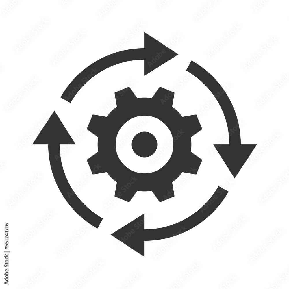 Workflow progress graphic icon. Gear with arrows sign isolated on white background. Business concept operation. Vector illustration Workflow progress graphic icon. Gear with arrows sign isolated on white background. Business concept operation. Vector illustration