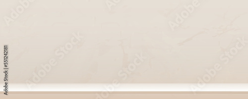 Cream Marble wall Background Studio with shelf.3D Scene Gallery room in Vanilla,Cream Sand color with copy space,Vector Horizon backdrop for product presentation on Spring,Summer Colour Trends 2023